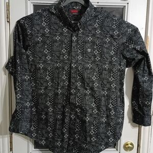 Rock & Roll Denim Classic Fit XL Western Black Patterned Button-Up Shirt